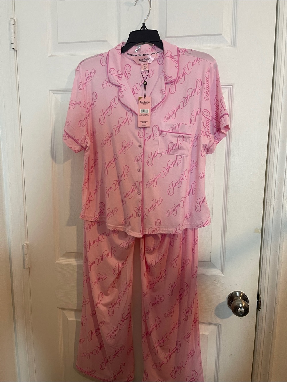 Juicy Couture Light Pink Script Logo Satin Pajama Set